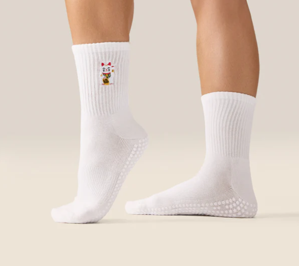 Fortune Kitty Grip Socks (Ivory)